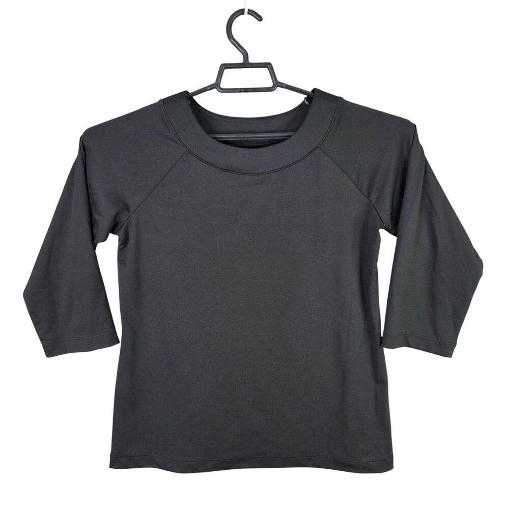 Womens Susan Graver Essentials Black Top 3/4 Sleeve Polyester Spandex Blend XS